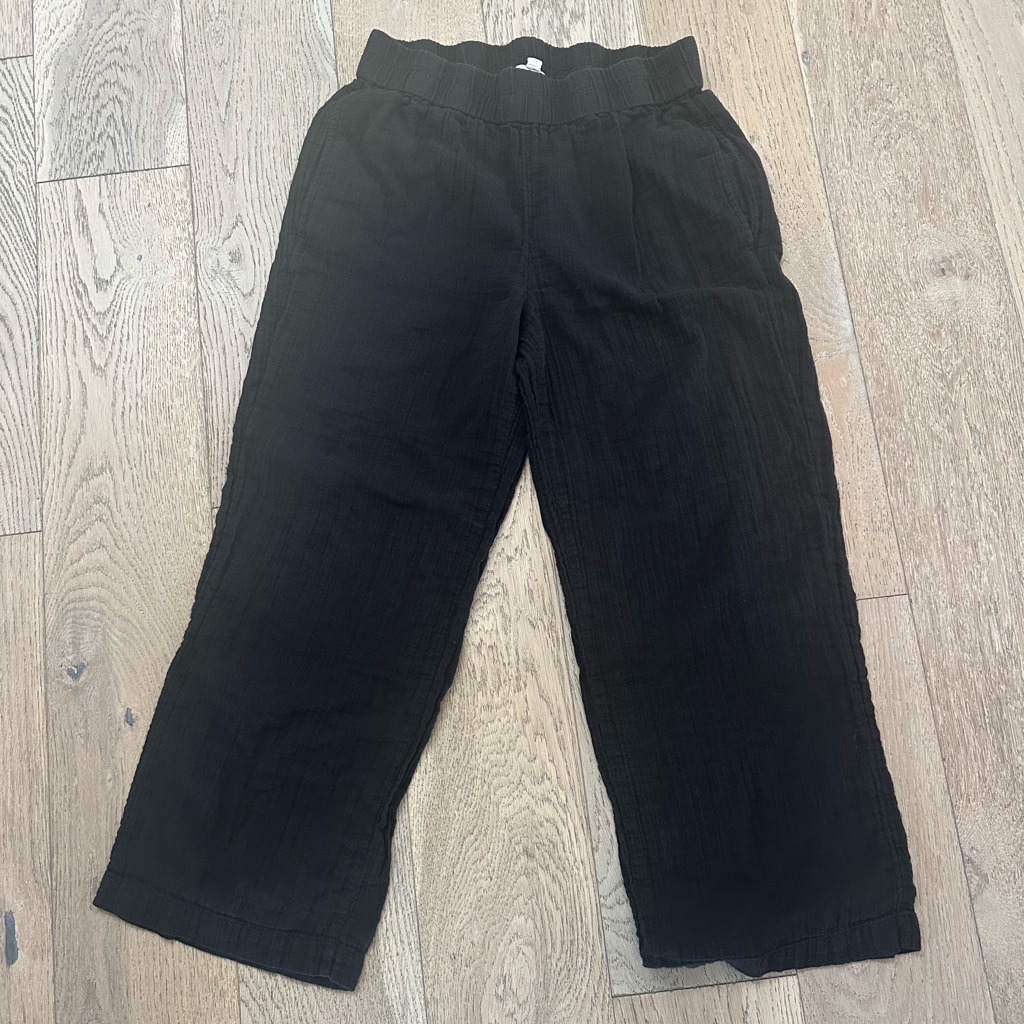 Eileen Fisher Straight Leg Gauze Knit Crop Pants Xs Black Organic Cotton